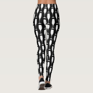 Leggings motif de verre de vin en flûte de champagne noir 