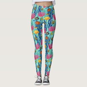 Leggings Motif de vie marine côtière coloré (4)