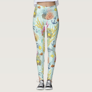 Leggings Motif de vie marine côtière coloré (8)