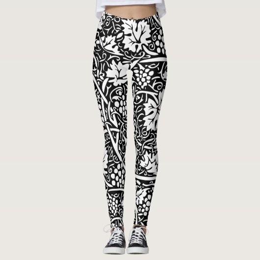Leggings Motif de vigne de raisin noir et blanc de William (Devant)