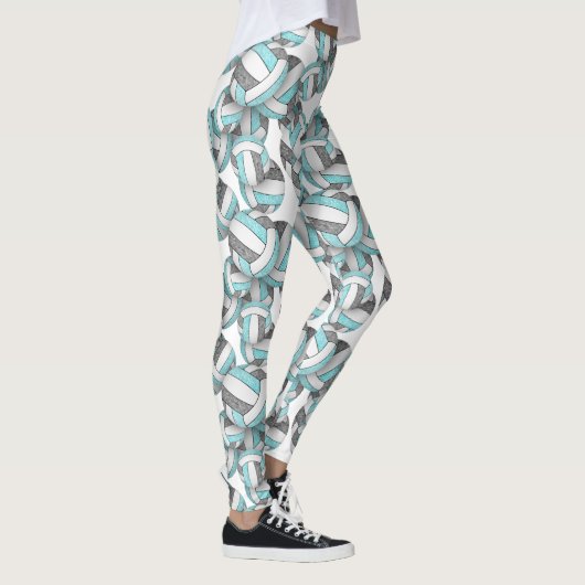 Leggings Motif de volley-ball blanc gris Aqua (Droite)
