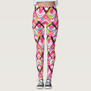 Leggings Motif de zigzag rose tiré par la main