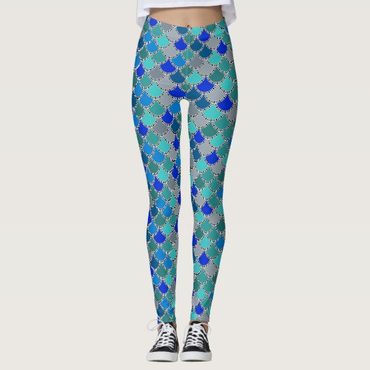 Leggings Motif d'échelle de sirène sociale (Devant)