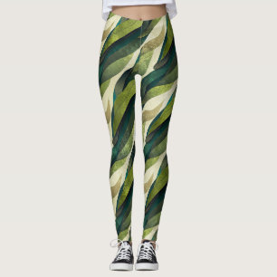 Leggings Motif Déco Abstrait d'Olive Verte Minimaliste