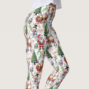 Leggings Motif décoratif de Noël sur fond blanc