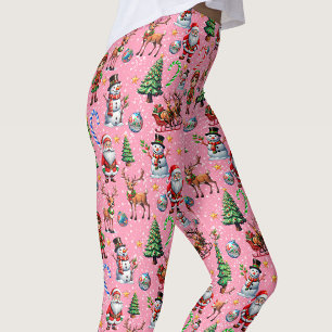 Leggings Motif décoratif de Noël sur fond rose