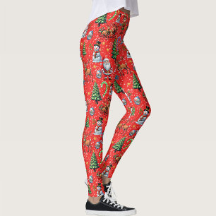 Leggings Motif décoratif de Noël sur fond rouge