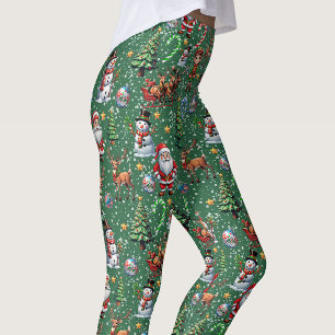 Leggings Motif décoratif de Noël sur fond vert