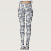 Leggings Motif d'éléphant ethnique bleu (Devant)