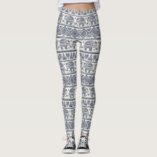 Leggings Motif d'éléphant ethnique bleu