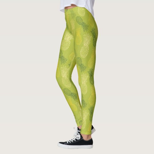 Leggings Motif d'ensemble d'ananas sur le vert (Gauche)