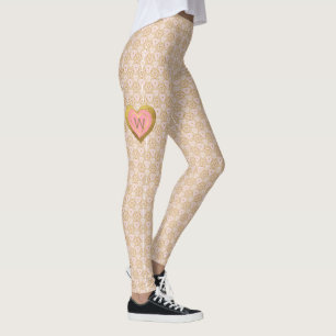 Leggings Motif dentelé avec Monogramme Coeur rose et or