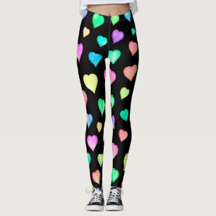 Leggings Motif des Coeurs colorés noirs