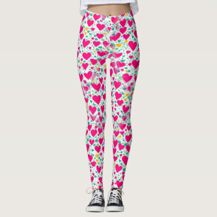 Leggings Motif des coeurs et feuilles verts