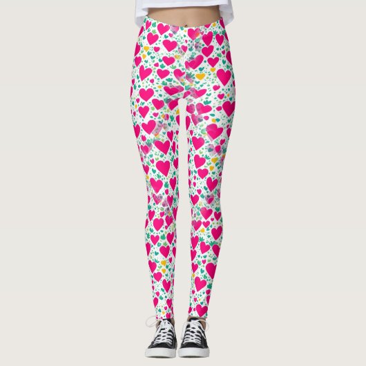 Leggings Motif des coeurs et feuilles verts (Devant)