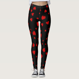 Leggings Motif des Coeurs rouges sur Noir