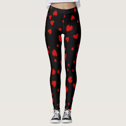 Leggings Motif des Coeurs rouges sur Noir (Devant)