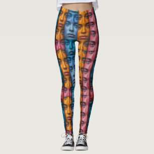 Leggings Motif des faces colorées