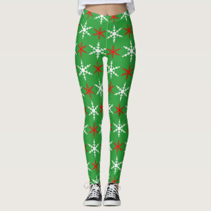 Leggings Motif des flocons rouges et verts