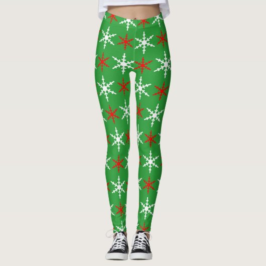 Leggings Motif des flocons rouges et verts (Devant)