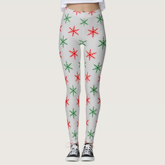 Leggings Motif des flocons rouges et verts (Devant)