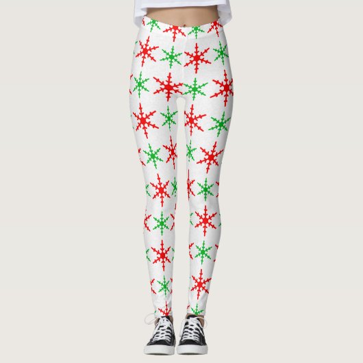 Leggings Motif des flocons rouges et verts (Devant)