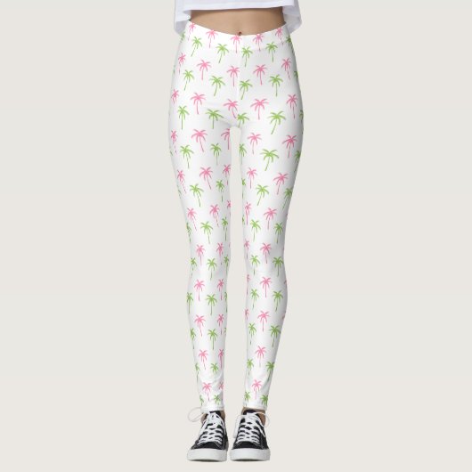 Leggings Motif des palmiers roses et verts (Devant)