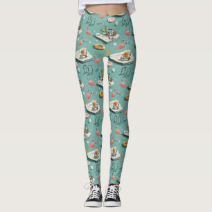 Leggings Motif d'été au bord de la piscine aux flamants ros