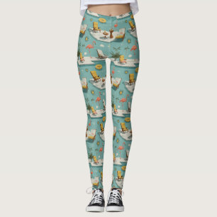 Leggings Motif d'été au bord de la piscine aux flamants ros