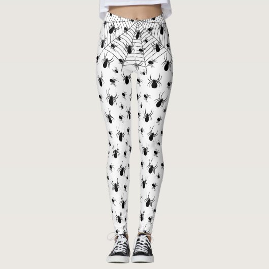 Leggings Motif d'Halloween Black White araignées (Devant)