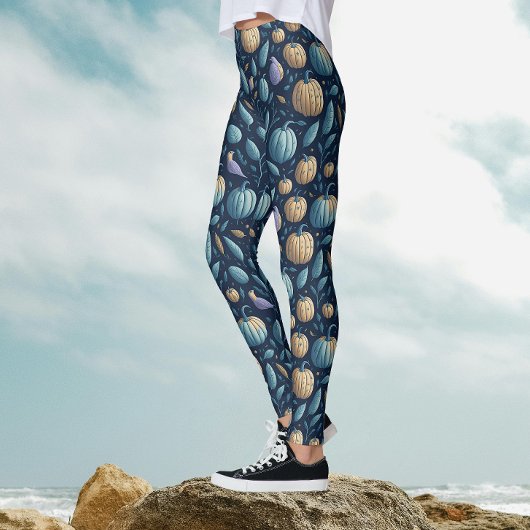 Leggings Motif d'Halloween Citrouille bleu blanc