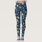 Leggings Motif d'Halloween Citrouille bleu blanc (Devant)
