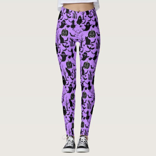 Leggings Motif d'Halloween. Éffrayant et mignon.b L Violet  (Devant)