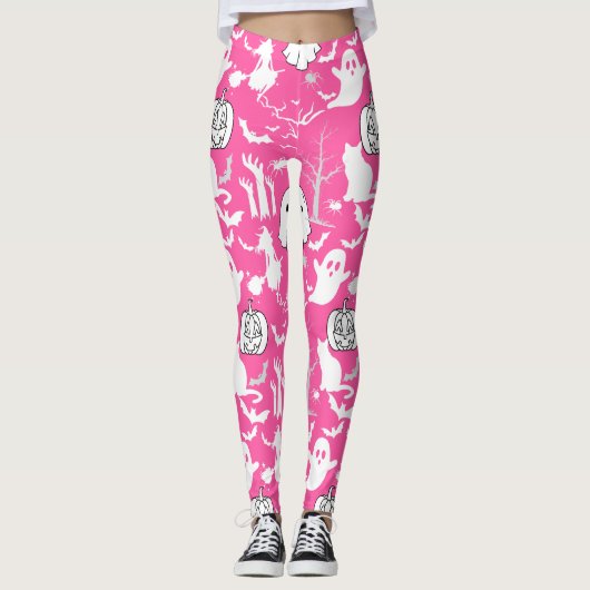 Leggings Motif d'Halloween. Éffrayant et mignon.b Pink BG (Devant)