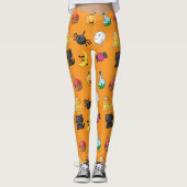 Leggings Motif d'Halloween mignon avec arrière - plan orang (Devant)