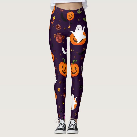 Leggings Motif d'Halloween mignon - Fantômes, Citrouilles,  (Devant)