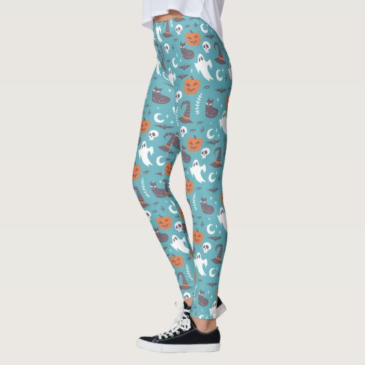 Leggings Motif d'Halloween Turquoise amusant (Gauche)