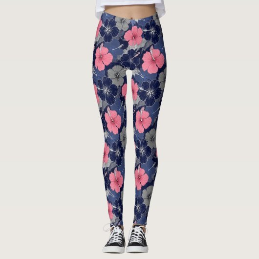 Leggings Motif d'Hibiscus Tropical Côtier (2) (Devant)