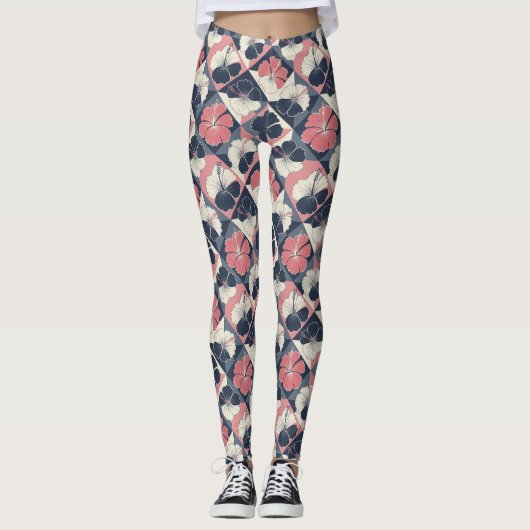 Leggings Motif d'Hibiscus Tropical Côtier (3) (Devant)
