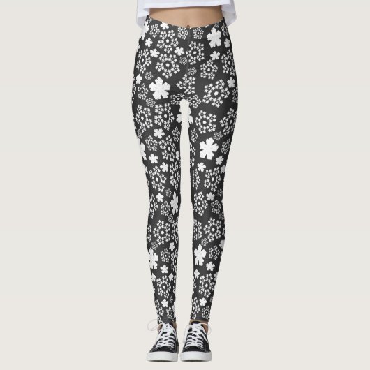 Leggings Motif d'hiver Back and White Star et Snowflakes (Devant)