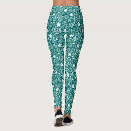 Leggings Motif d'hiver turquoise Star et Snowflake