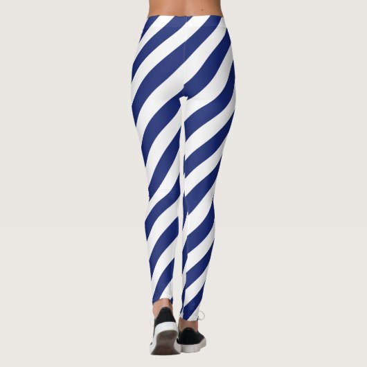 Leggings Motif diagonal de bleu marine et blanc de rayures (Dos)