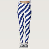 Leggings Motif diagonal de bleu marine et blanc de rayures (Devant)