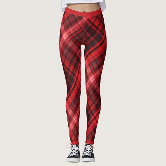 Leggings Motif Diagonal Madras Rouge Et Noir (Devant)