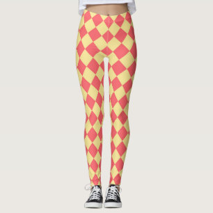 Leggings Motif diamant à carreaux jaune corail