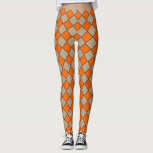 Leggings Motif diamant à carreaux taupe orange