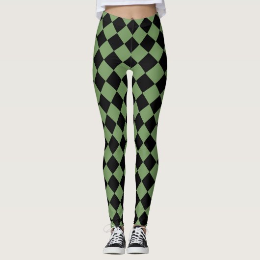 Leggings Motif diamant de Black Checker vert (Devant)