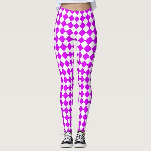 Leggings Motif diamant de Checker blanc violet (Devant)
