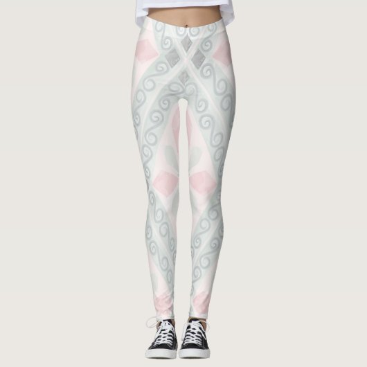 Leggings Motif diamant pastel vert et rose (Devant)