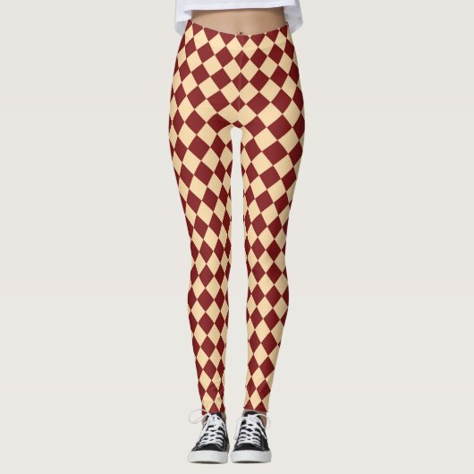 Leggings Motif diamant rouge jaune Checker (Devant)